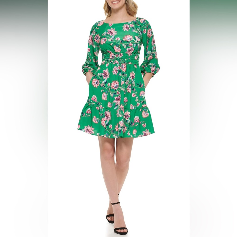 Eliza J Women’s Printed Floral Fit and Flare Dress Green 10